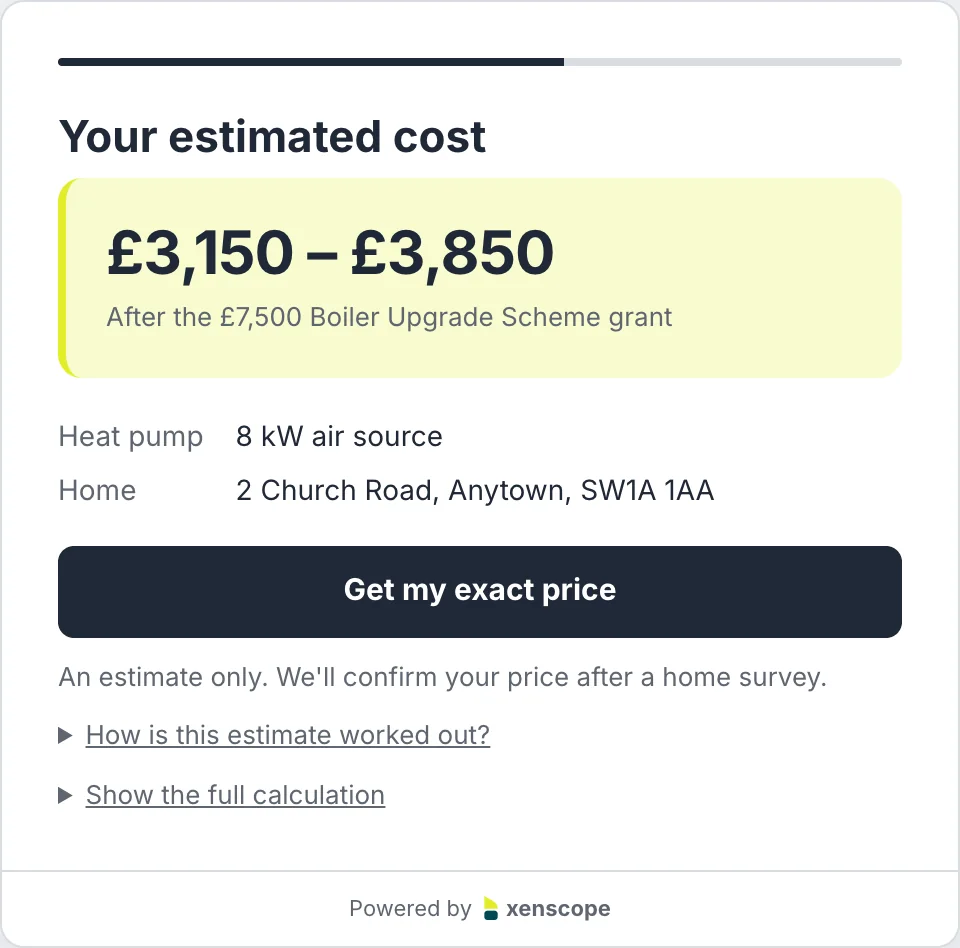 The Compact calculator showing an estimated cost after the grant